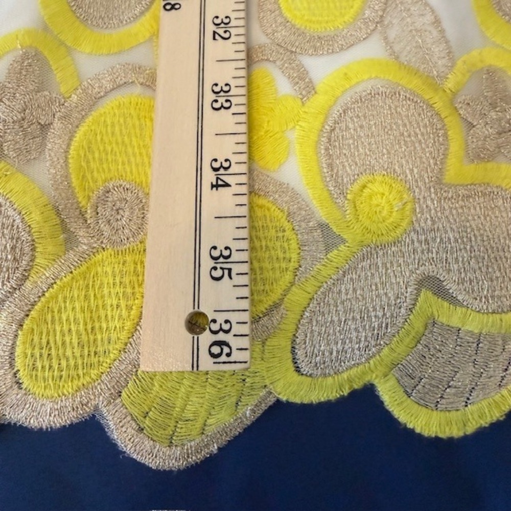 NWT Laundry by Shelli Segal Sunray Dress Floral Embroidery Yellow Taupe‎ White 8 - Picture 10 of 12